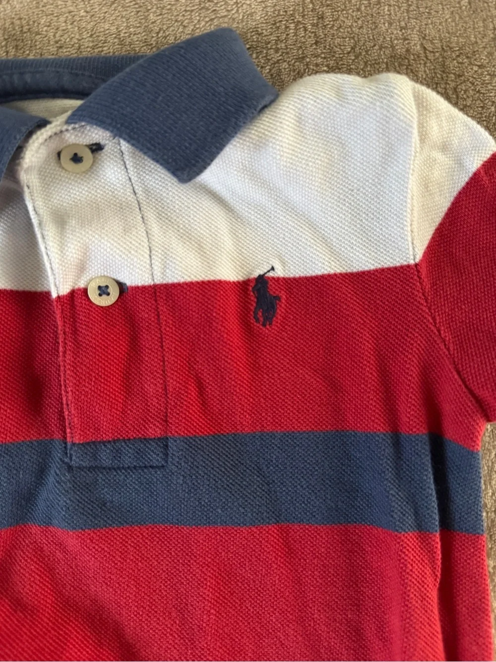 Polo Ralph Lauren Baby Boy Colorblock Polo Romper Shortall 12M Preppy Classic